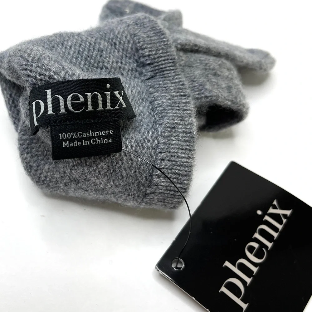 PHENIX 100% Cashmere NEW Knit Gloves Gray NEW